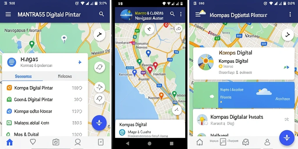 Tampilan antarmuka pengguna MANTRA55 dengan fitur kompas digital yang intuitif.