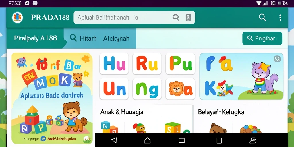 Tampilan antarmuka PRADA188 untuk belajar huruf dan angka.