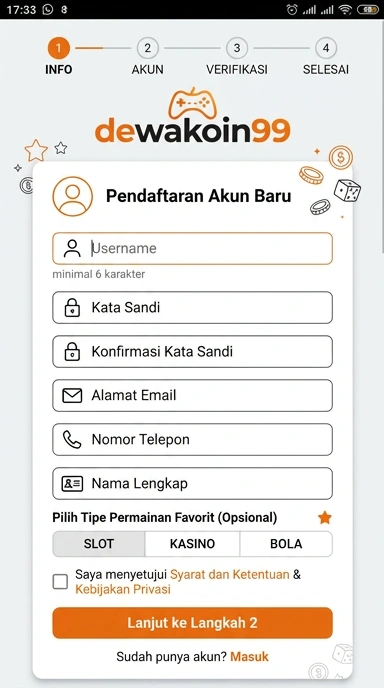 Panduan Registrasi Akun Baru Dewakoin99 untuk Pengguna Android